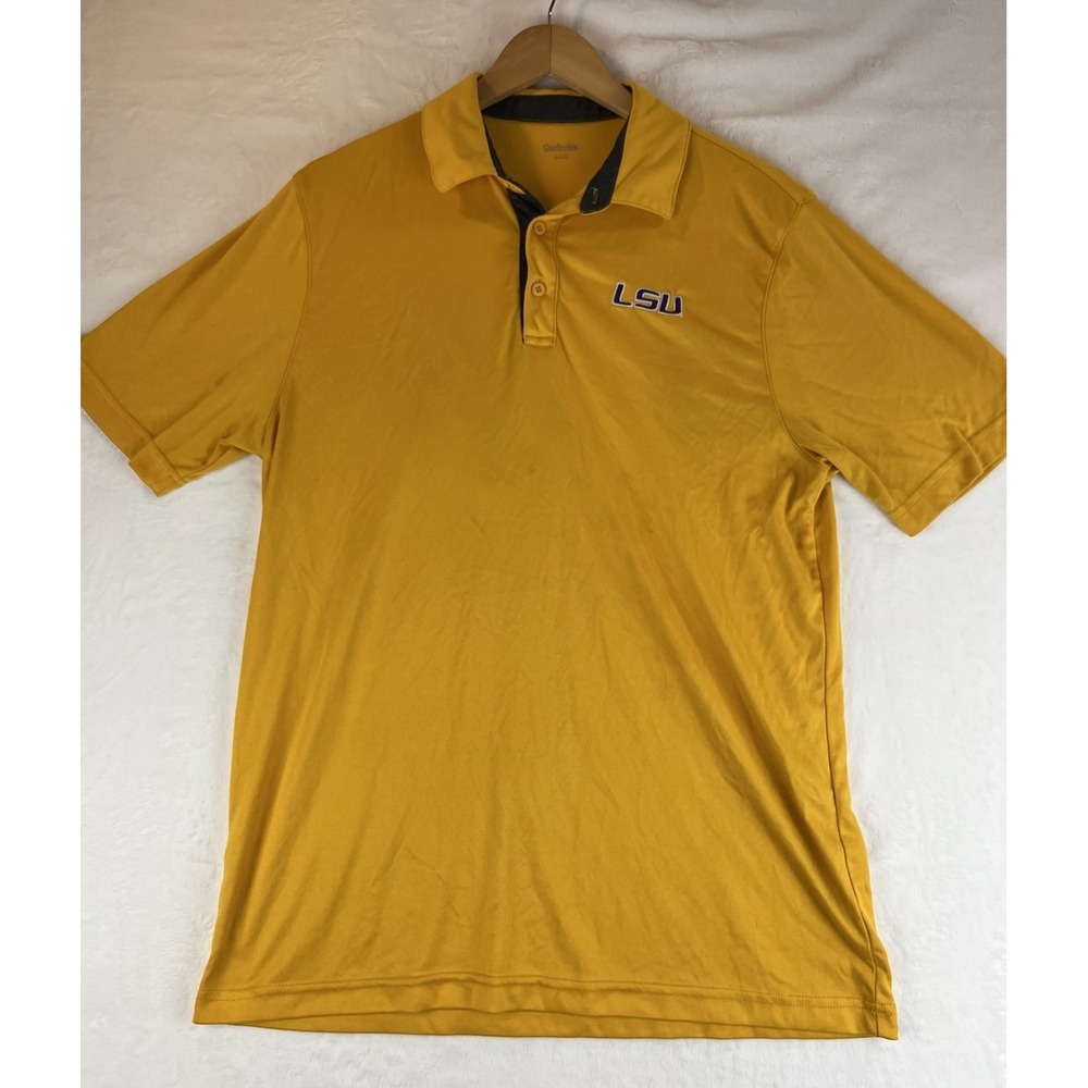 LSU Tigers Polo Shirt Captivating Sportswear Mens Large Yellow Short Sleeve